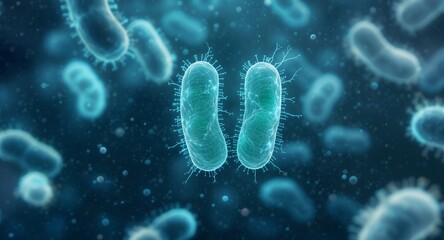 Microscopic View of Bacteria or Microorganisms in a Blue Environment