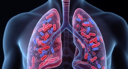 Medical Illustration of Lungs Infected with Bacteria, Respiratory System Anatomy