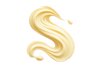 Creamy, flowing, light yellow substance forming a stylized letter "S