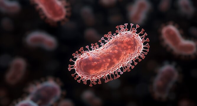 Microscopic view of a virus particle, scientific illustration, medical and healthcare.