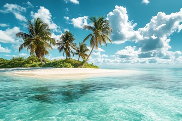 Idyllic tropical island paradise white sand beach turquoise ocean palm trees