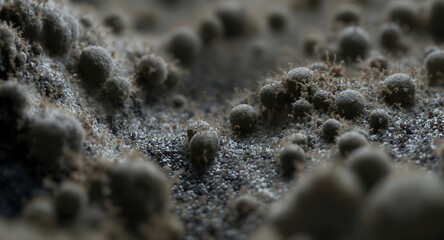 Microscopic Organic Texture, Macro Closeup of Small Spheres and Filamentous Structures
