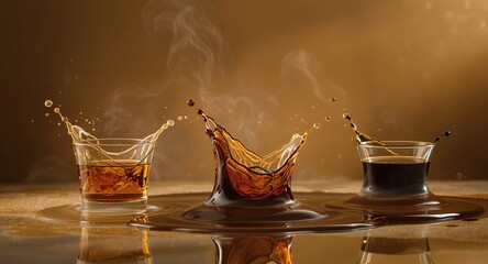 Liquid Dynamics Dynamic Splash and Pouring Coffee in Glassware