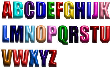 Colorful 3D Glossy Alphabet Letters A to Z on Transparent Background