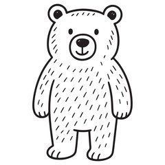 A friendly, standing cartoon bear with simple fur texture, smiling directly at the viewer. A clean, easy outline drawing perfect for a children's quick coloring page.