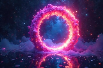 Obraz premium A shimmering, ethereal portal swirls with vibrant, mystical energy, casting magical light and shadows Perfect for fantasy, fairytale, and magical realism projects , radiance, swirl, colors