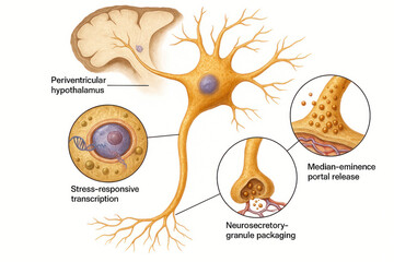 Neuron Illustration with Brain Regions and Cellular Details