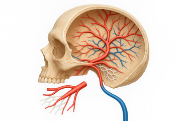 Human Skull Anatomy with Arteries and Veins