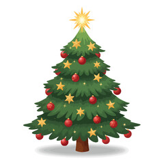 Christmas tree with decorations and golden star on top