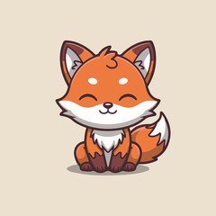 Fototapeta premium vector concept for cute cartoon fox with orange and white fur, sitting and smiling, adorable animal illustration for kids and children