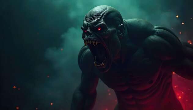A terrifying, guttural scream emanating from a shadowy, monstrous form, partially obscured by darkness The sound is visceral and unsettling, suggesting immense power and rage , ghastly, phantom