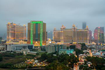 Obraz premium Cityscape and Landscape in Macau with famous casinos Venetian, Parisian, Londoner, China, Asia