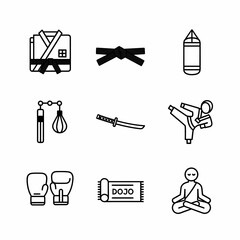 Iconic martial arts training equipment and techniques collection vector design minimalist