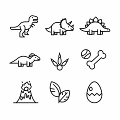 Fototapeta premium Minimalist dinosaur icons representing prehistoric creatures and elements from their environment