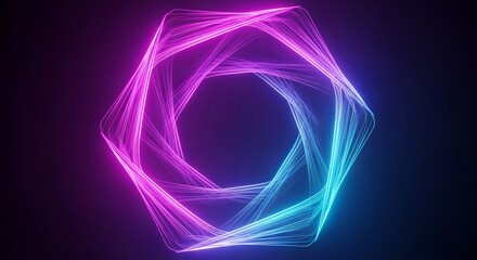Captivating neon hexagon vortex pulses with vibrant pink and blue energy, perfect for futuristic tech backgrounds and dynamic visual effects.
