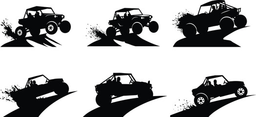 Off road jeep silhouette, extreme terrain vehicle, mud splashing car illustration, mountain driving graphic, rugged automobile design, adventure transport concept © Sakib World