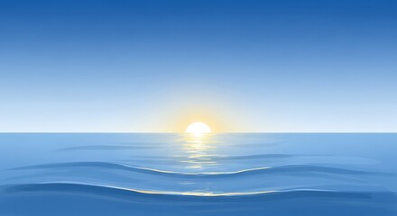 Golden sunrise over tranquil ocean waves at dawn.