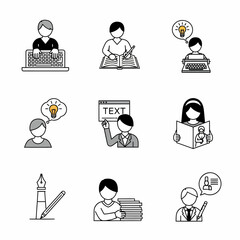 Set of education and creative icons representing learning writing and idea generation