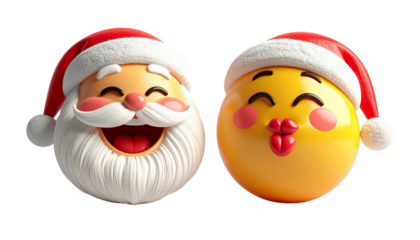  Cheerful Santa Emoji and Blowing Kiss Santa Emoji, isolated on transparent background