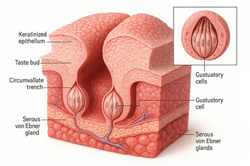 Detailed illustration of a taste bud and its components