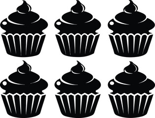 Set of Cupcakes, Variety of Decorated Desserts Isolated on White. 