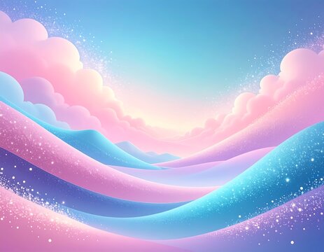 Pastel-colored rolling hills under a dreamy sky with sparkling dust