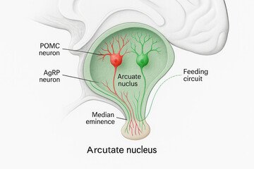 Arcuated Nucleus, Feeding Circuit in the Brain Illustration