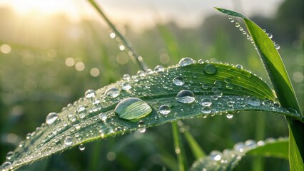 Macro Dew Drops on Green Leaf —AI GENERATED
