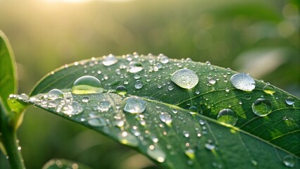 Macro Dew Drops on Green Leaf —AI GENERATED
