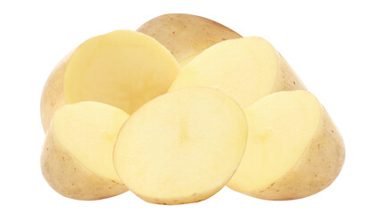 fresh raw potatoes cut in half and quarters