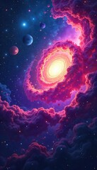 Swirling nebulae in vibrant hues, depicting the vastness and mystery of the cosmos; a cosmic abstract art piece , imagination, deep space, abstract