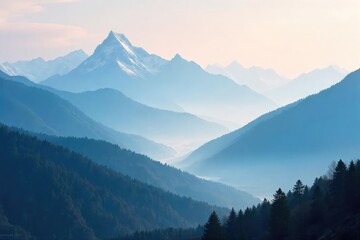 Majestic Mountains Shrouded in Mist A Serene and Tranquil Landscape Photograph Evoking Peace and Mystical Beauty