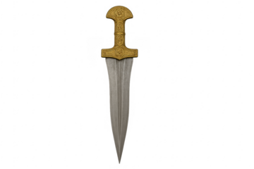 Roman pugio dagger with golden hilt, transparent background