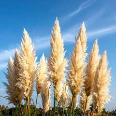 Fluffy Pampas Grass Against a Blue Sky.