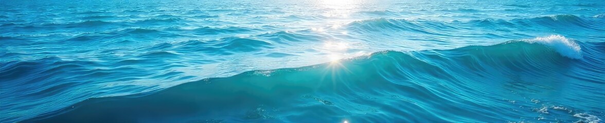 Vast expanse of deep blue ocean water, sunlit surface reflecting light, gentle waves rolling across the tranquil scene Perfect for travel, nature, and serenity themes , water, environment
