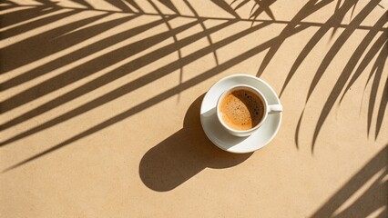 Minimal Coffee Cup Flat Lay with Shadow —AI GENERATED