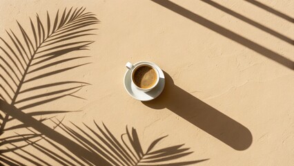 Minimal Coffee Cup Flat Lay with Shadow —AI GENERATED