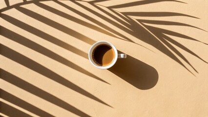 Minimal Coffee Cup Flat Lay with Shadow —AI GENERATED