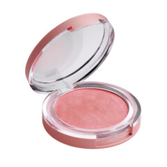 Pink blush compact with clear lid and mirrored surface makeup cosmetic