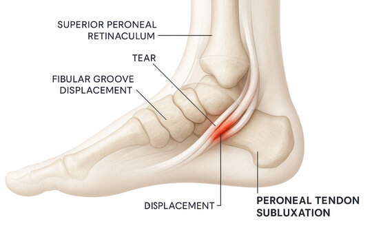 Peroneal Tendon Subluxation and Foot Anatomy Illustration