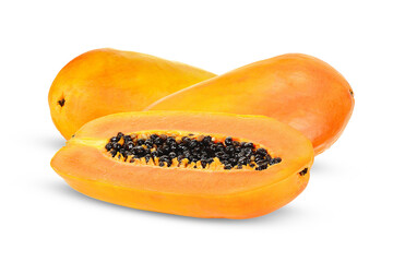 vibrant half and whole ripe papayas showcasing juicy orange flesh and black seeds