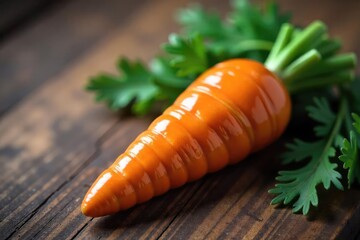 Vibrant orange ceramic carrot, handcrafted detail, glossy glaze, rustic charm, perfect kitchen decor or unique gift  Close-up shot highlighting texture and color ,  food art,  handcrafted