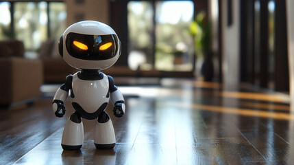 Cute robot figure in modern home