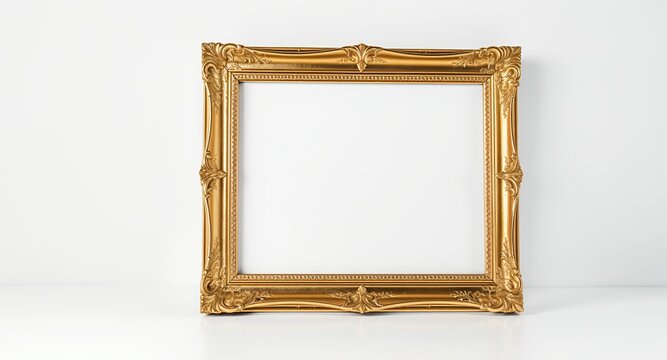 Vintage Gold Frame Mockup on White Surface