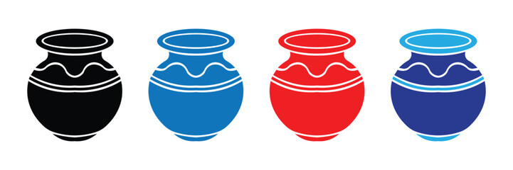 Four colorful decorative pots isolated on transparent background