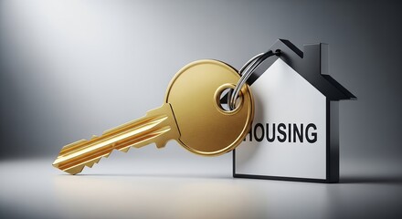 Gold Key and House Icon Representing Housing and Real Estate