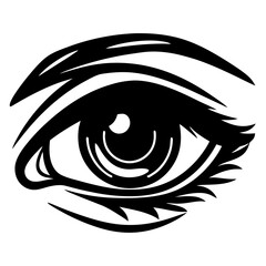 Black and white eye design with stylized eyelashes and eyebrow art