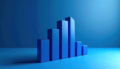Displaying a series of rising blue bar graphs, the image showcases a visual representation of data analysis and statistical growth, against a gradient backdrop that emphasizes the visual concept,...