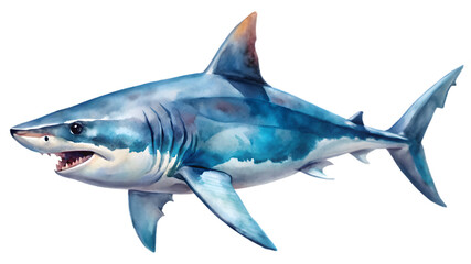 Obraz premium Watercolor shark isolated on transparent background in a fierce illustration