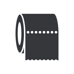 Isolated pictogram of toilet paper roll icon, simple black graphic symbol for restroom, wc, wipes, hygiene, and public bathroom.